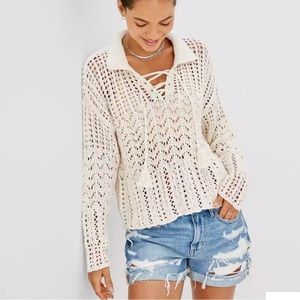 AE Crochet Polo Sweater xs